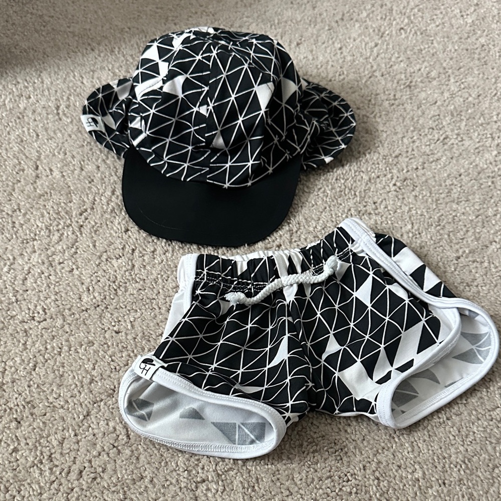 Swim Set | George Hats | Black & White Triangles | Size 6-12 Mo & Small
